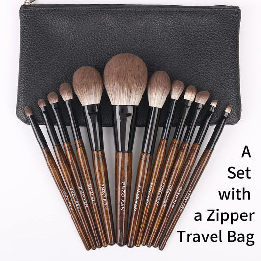Natural Goat Hair Makeup Brush Set with Case