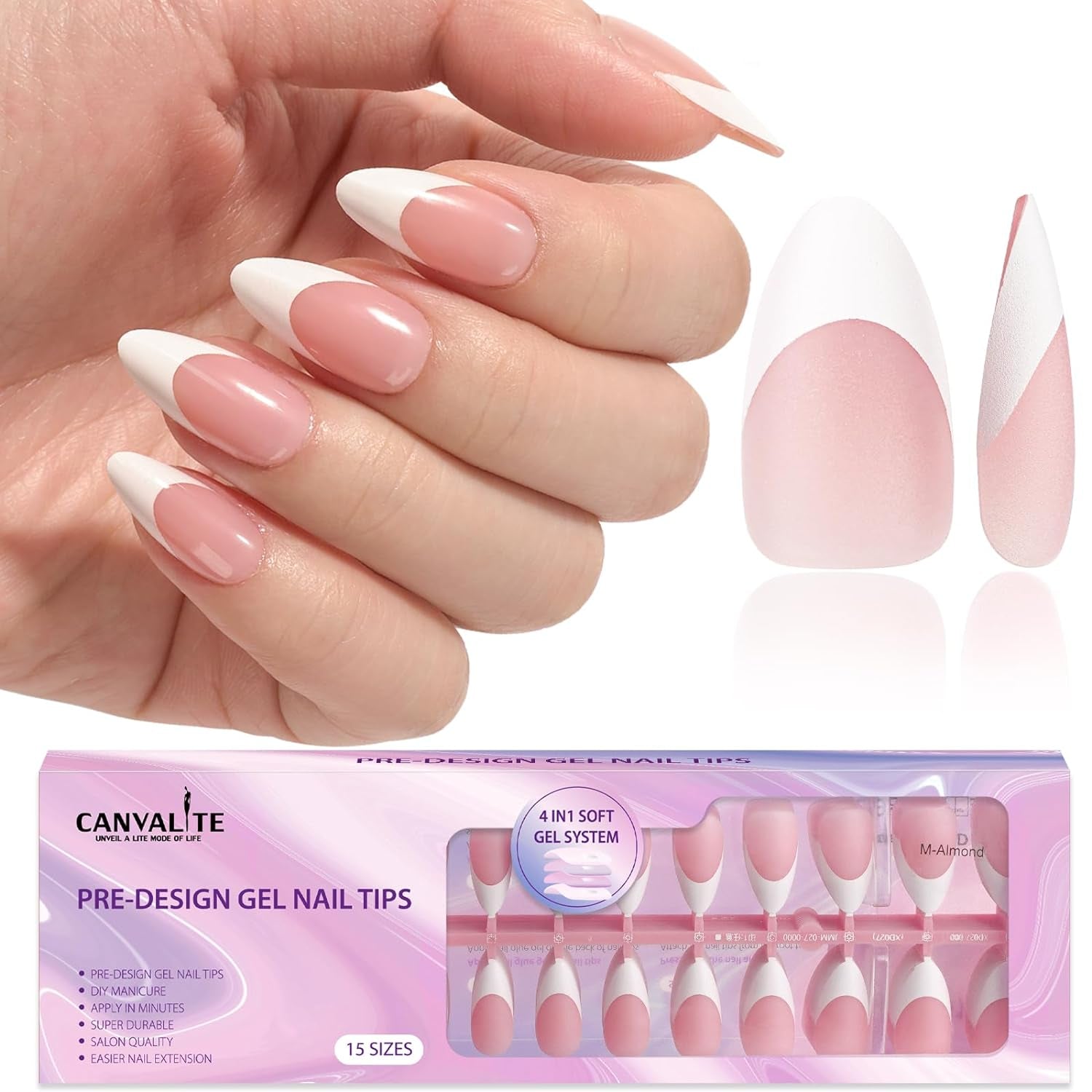 French Tip Press on Nails Gel Nail Tips - 300Pcs Pre-Colored Quick and Easy Press on Nails 