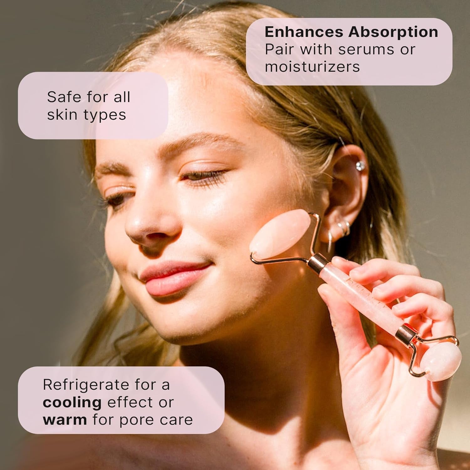 Rose Quartz Face Roller - Skin Care Tools for Fine Lines and Wrinkles